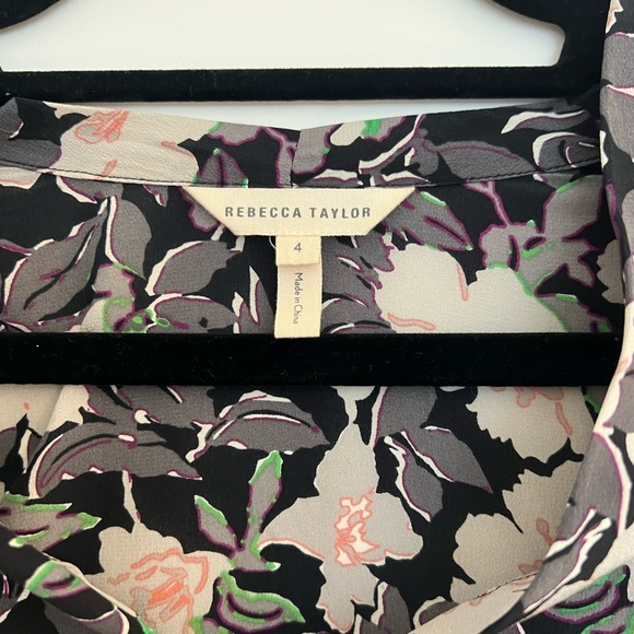 Rebecca Taylor 100% Silk Floral Black Multi Eclipse Blouse Top Women’s Size 4 - Picture 5 of 5